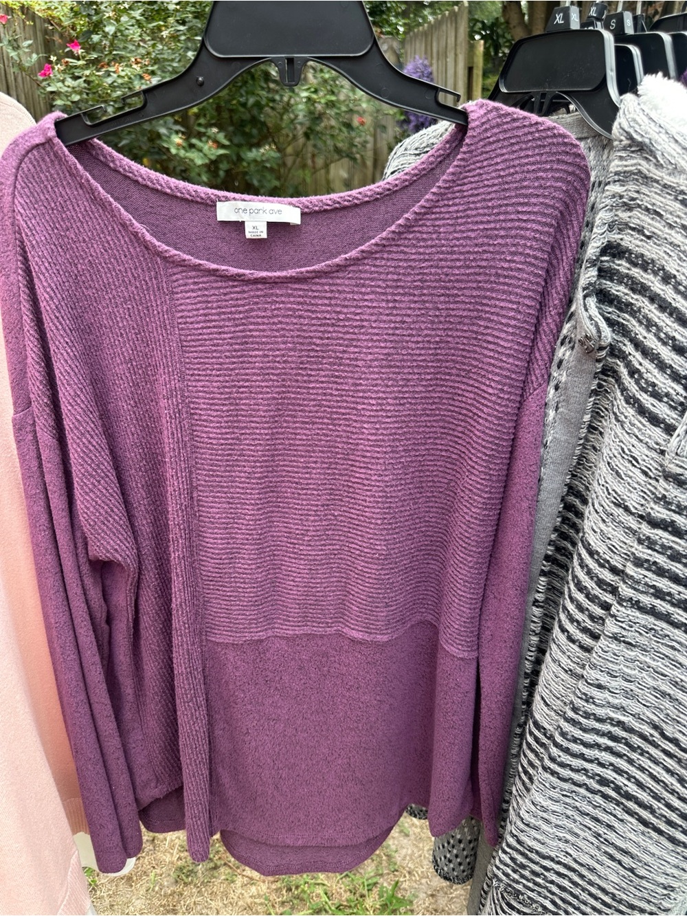 One Park Ave Purple Ribbed Scoop Neck Sweater